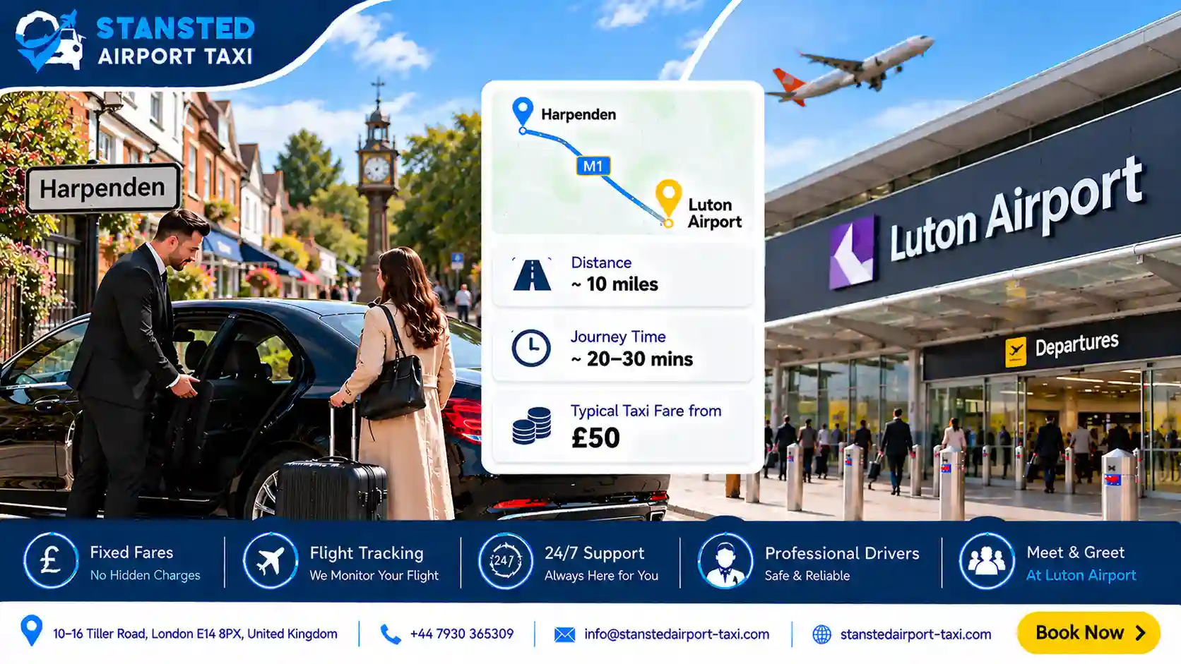 Taxi from Harpenden to Luton Airport — 2026 Fares & Journey