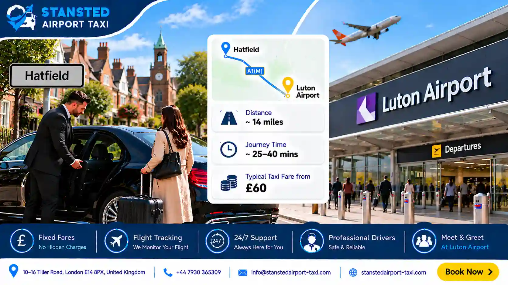 Taxi vehicle options for Hatfield to Luton Airport transfers