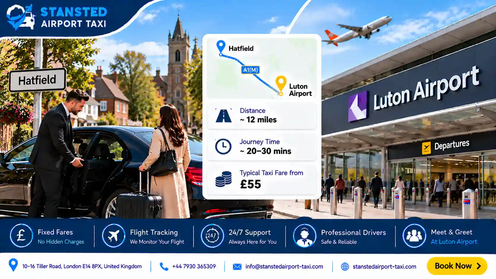 Taxi from Hatfield to Luton Airport — 2026 Fares & Journey Guide
