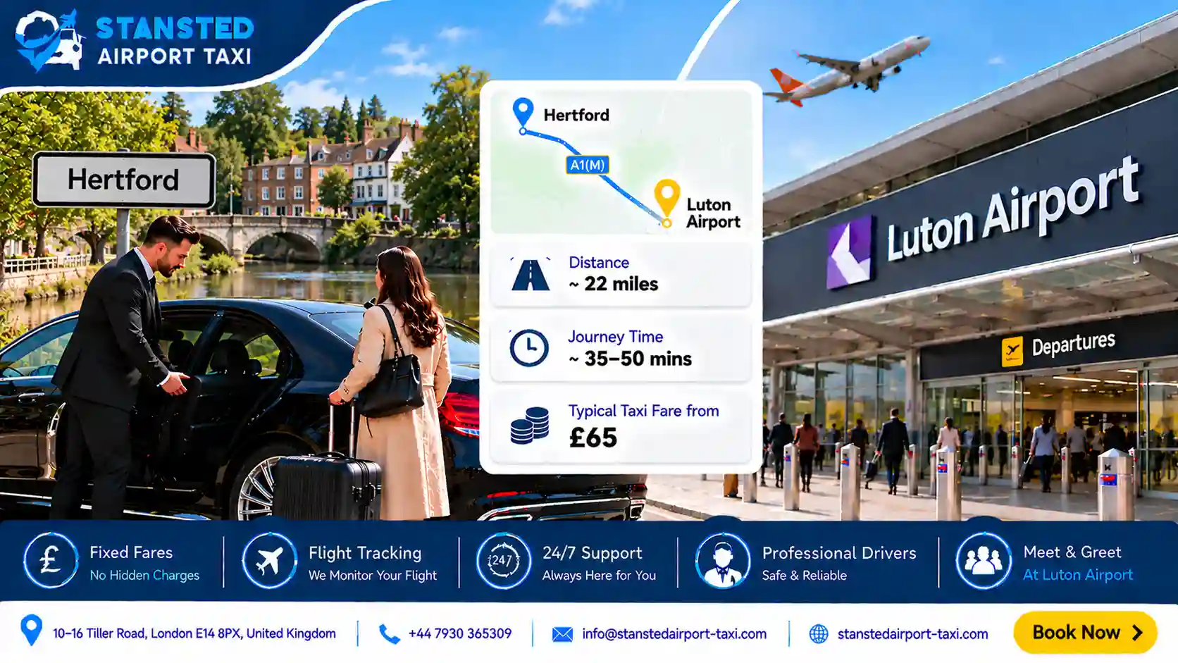 Taxi vehicle options for Hertford to Luton Airport transfers