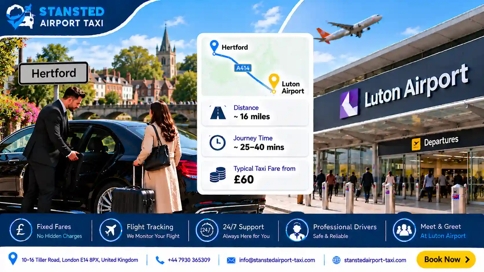 Taxi from Hertford to Luton Airport 2026 Fixed Fares Guide