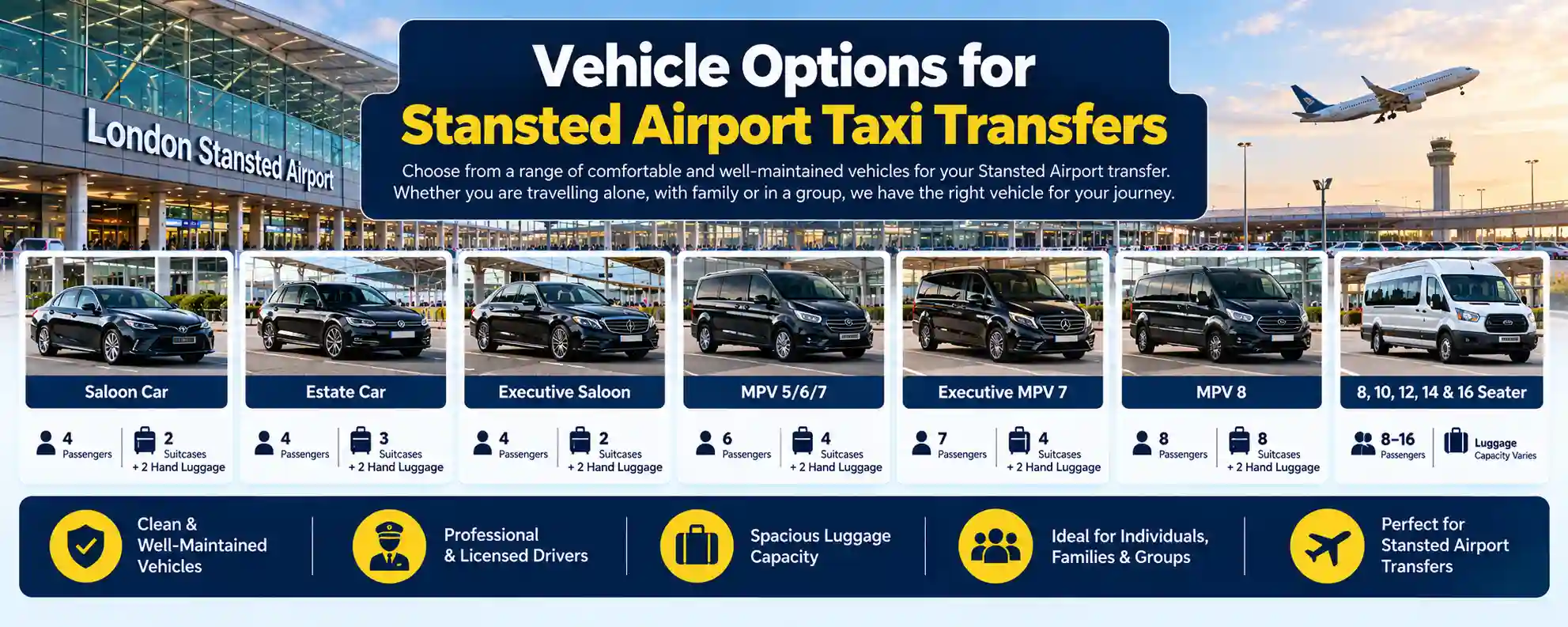 Taxi vehicle options for Stansted Airport transfers