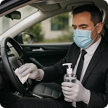 Driver sanitizing steering wheel