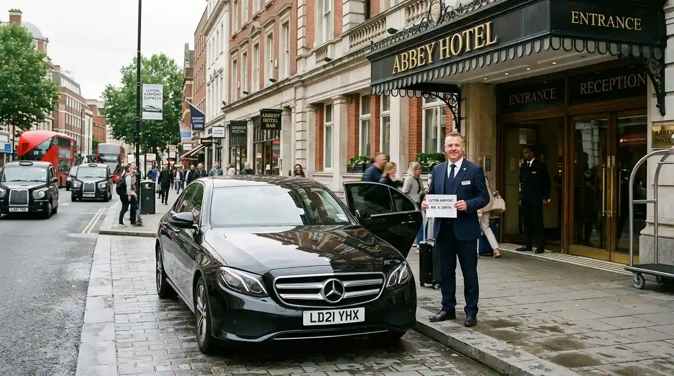 Abbey Hotel Taxi Transfer to Luton Airport  24/7 Service